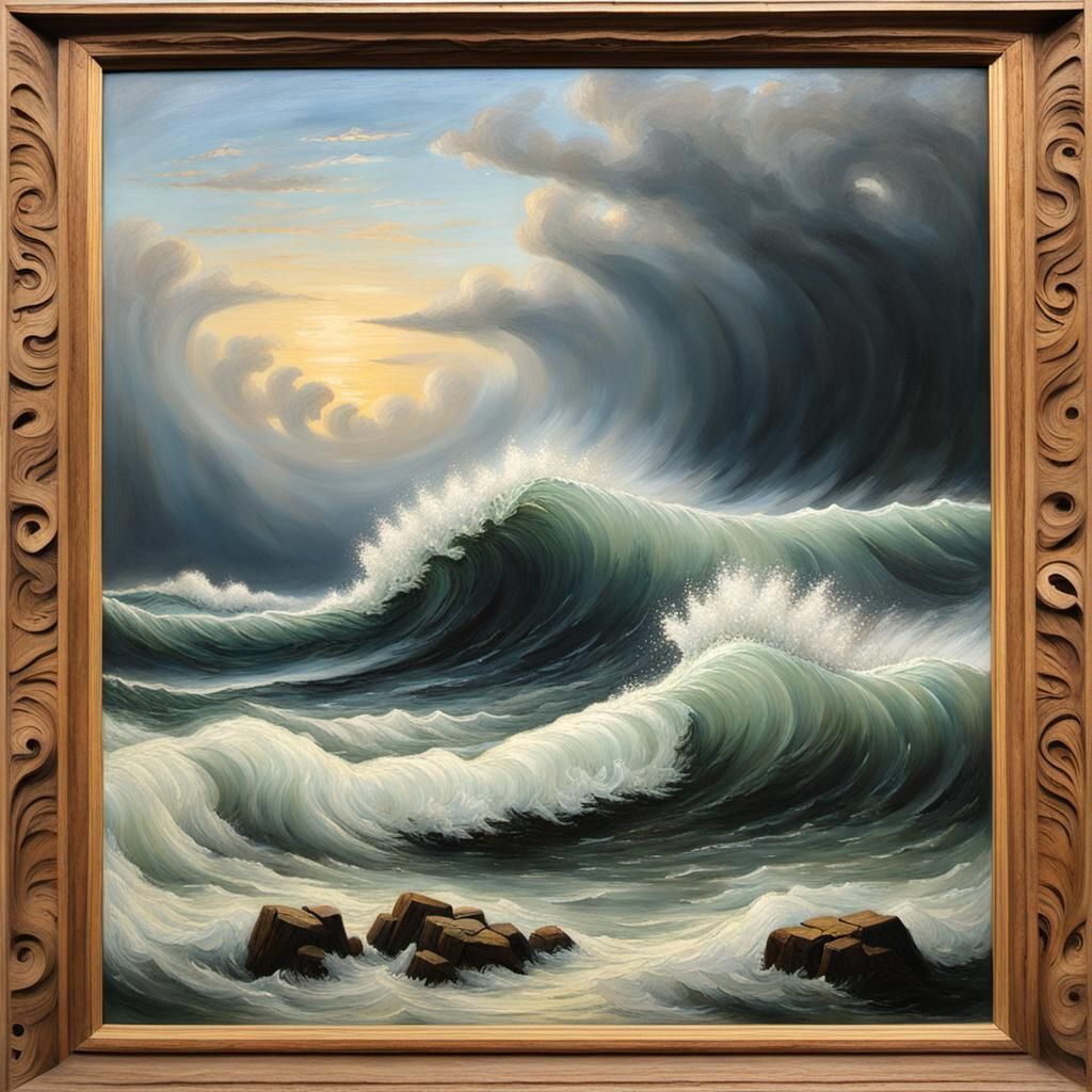 Dramatic Waves in Nordic Dutch Oil Painting Style