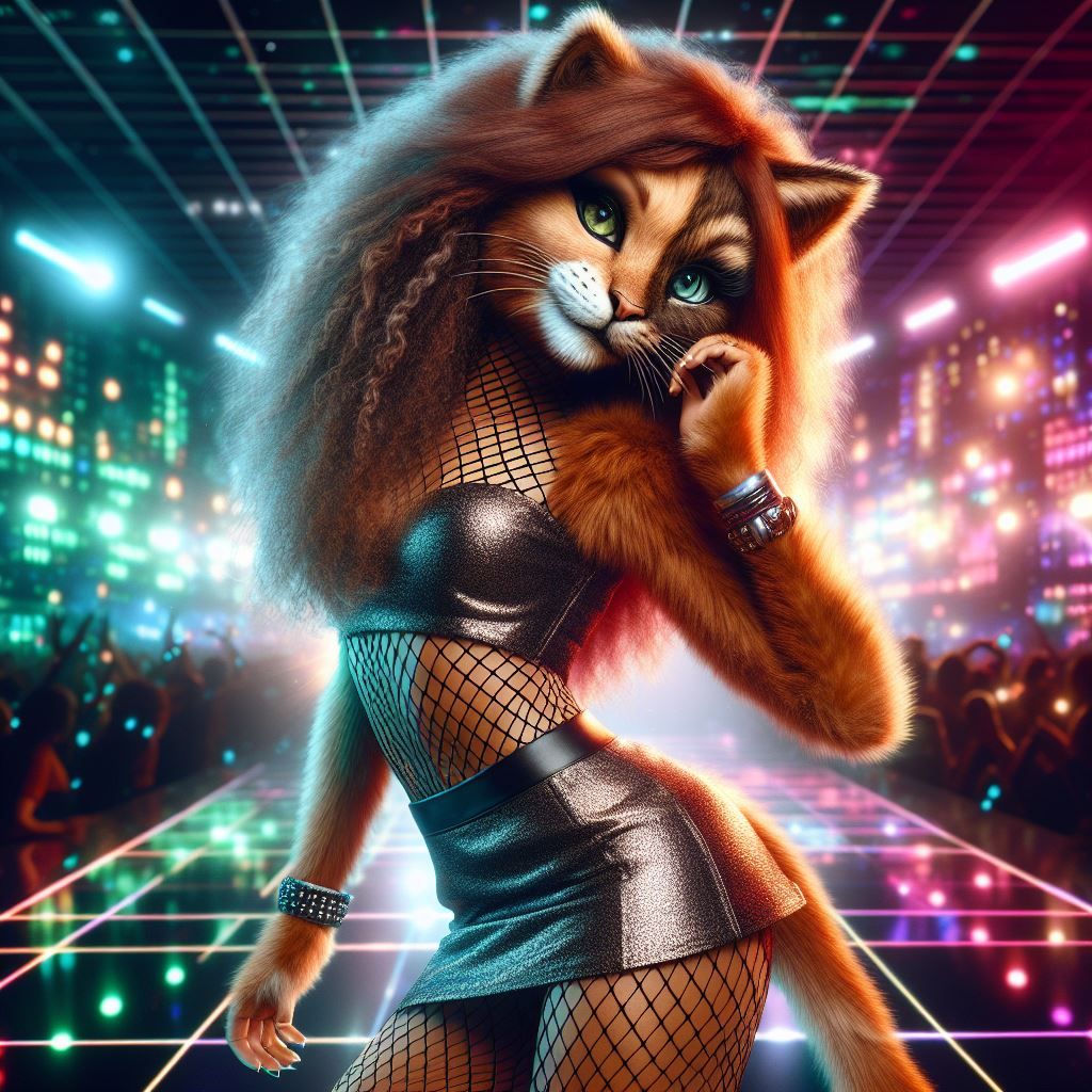 a beautiful woman furry cat anthro half human face, wearing ...