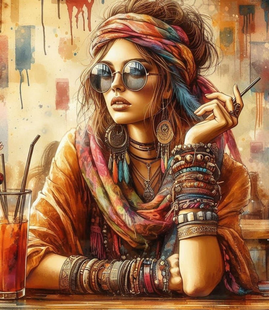 Woman in hyppies style clothes  by @SrgGrkv