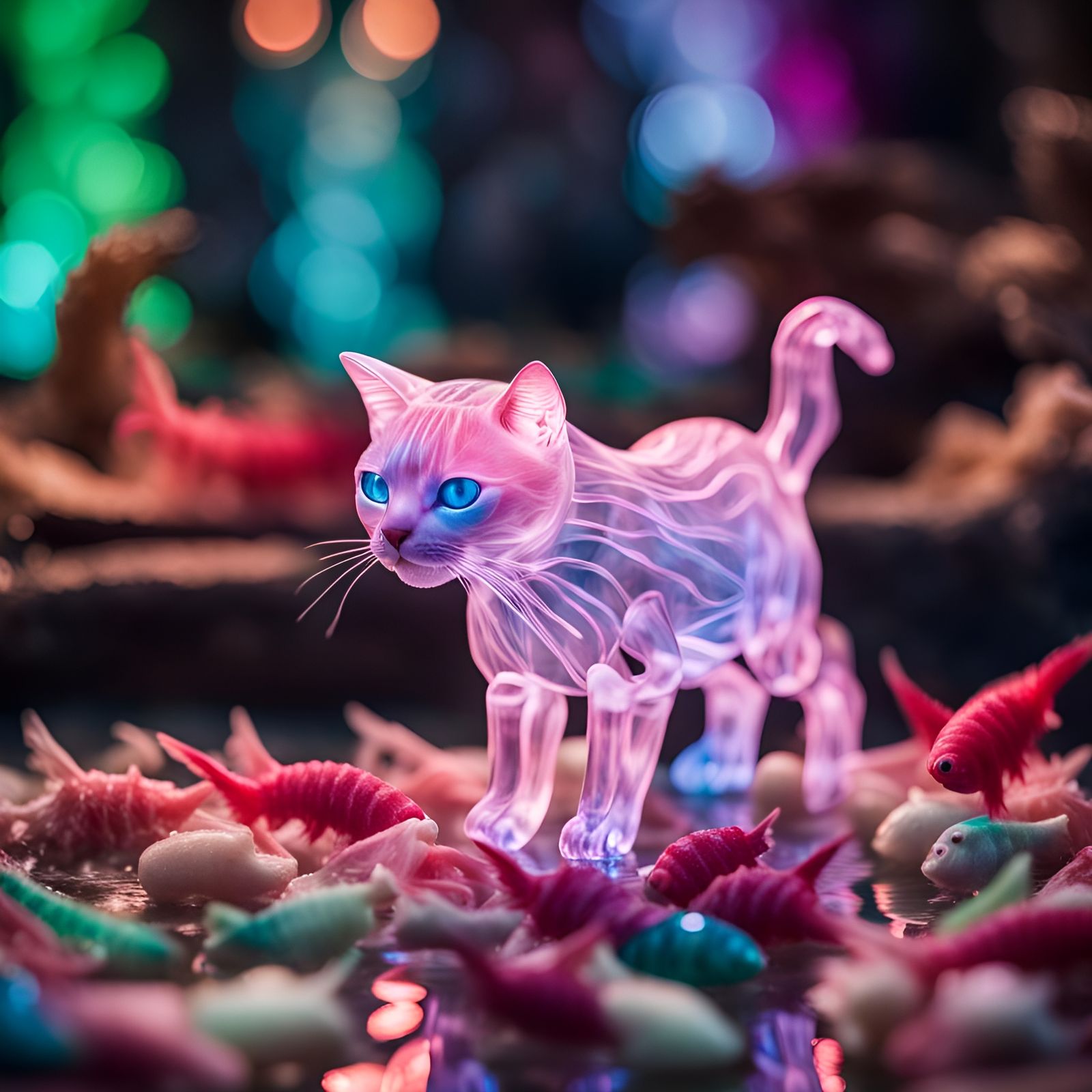 Crystal Cat and a Hundred Fish  by @Trebol
