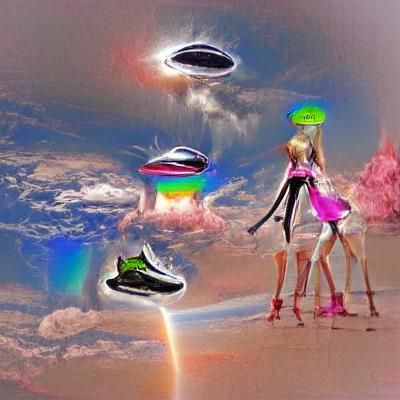 Alien Girls in Space Wearing E-girl Clothes and Platform Sho...