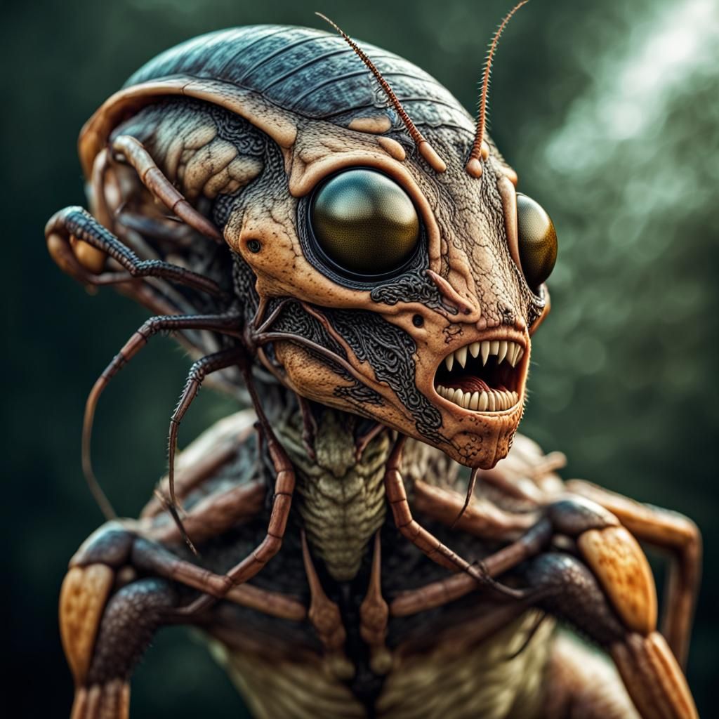 deformed feral half woman half insect , amphibious dangerous...