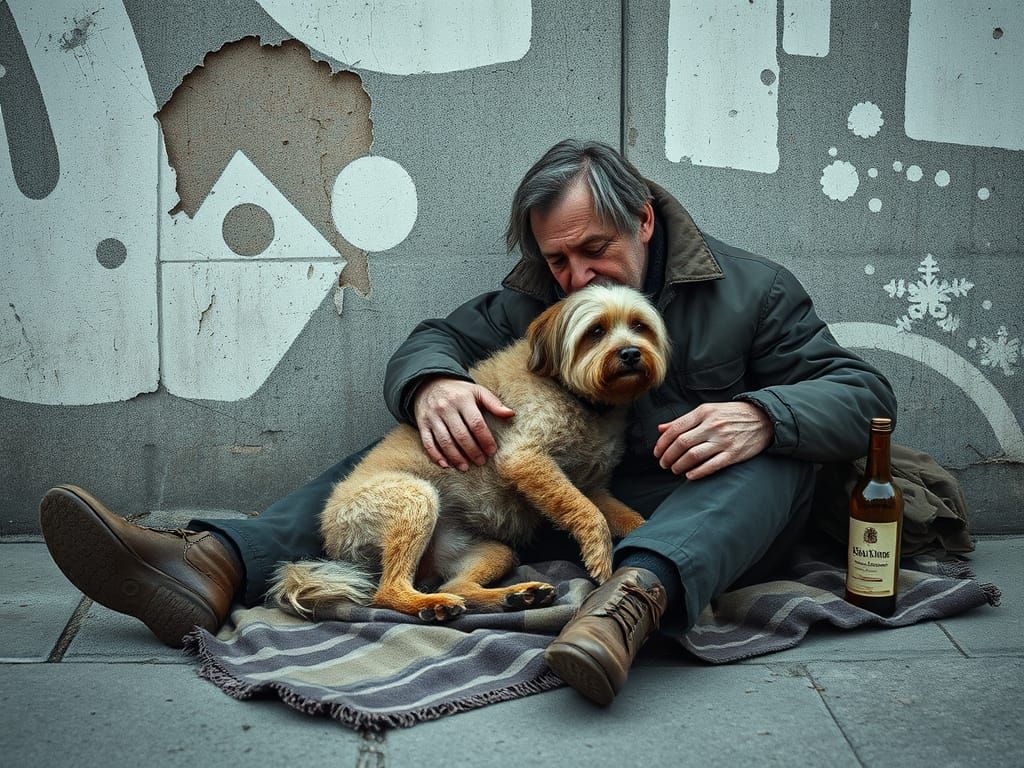 The homeless man and the dog, friends forever...