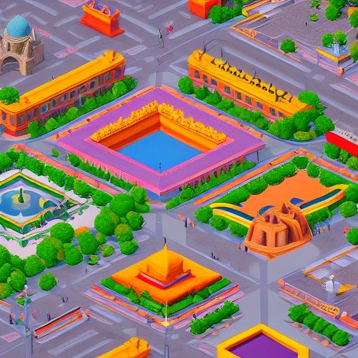 Beautiful painting of isometric view of Famous City Square,Z...