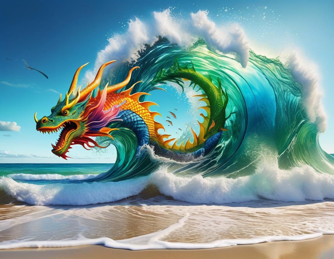 an image of depicting a surreal ocean wave transforming into...