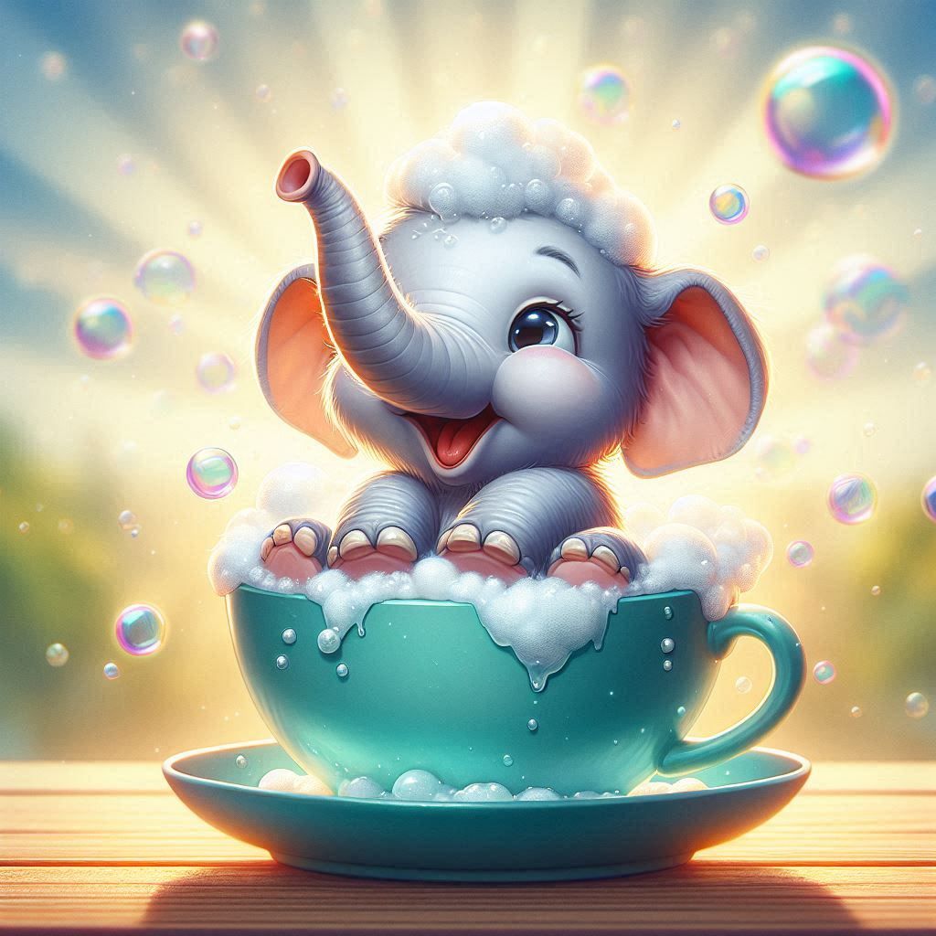 Baby elephant in his bath