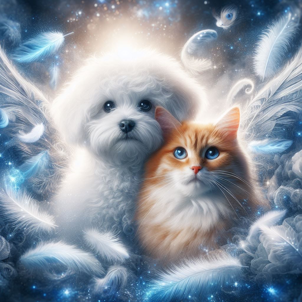 Angie (Bichon Frisé) & Nougat (Ginger Cat)