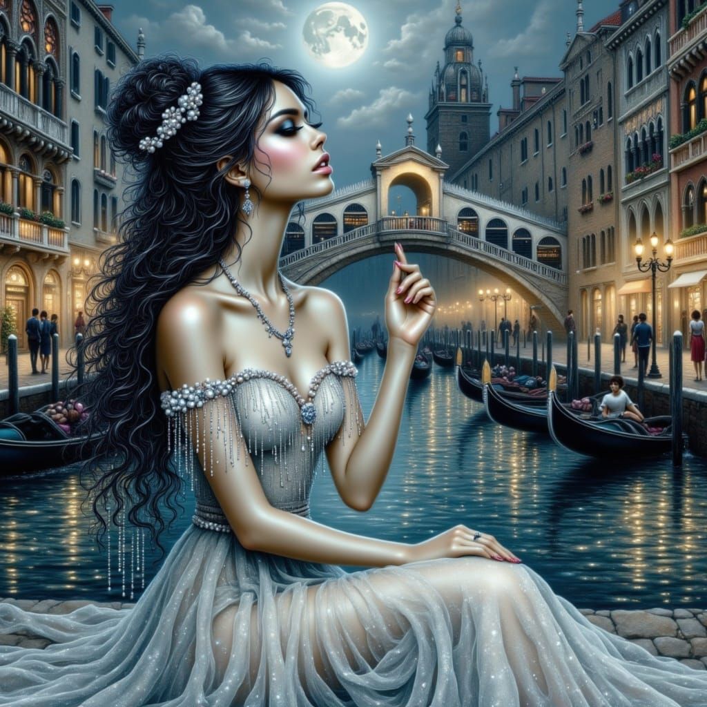 Moonlit Venice at night,