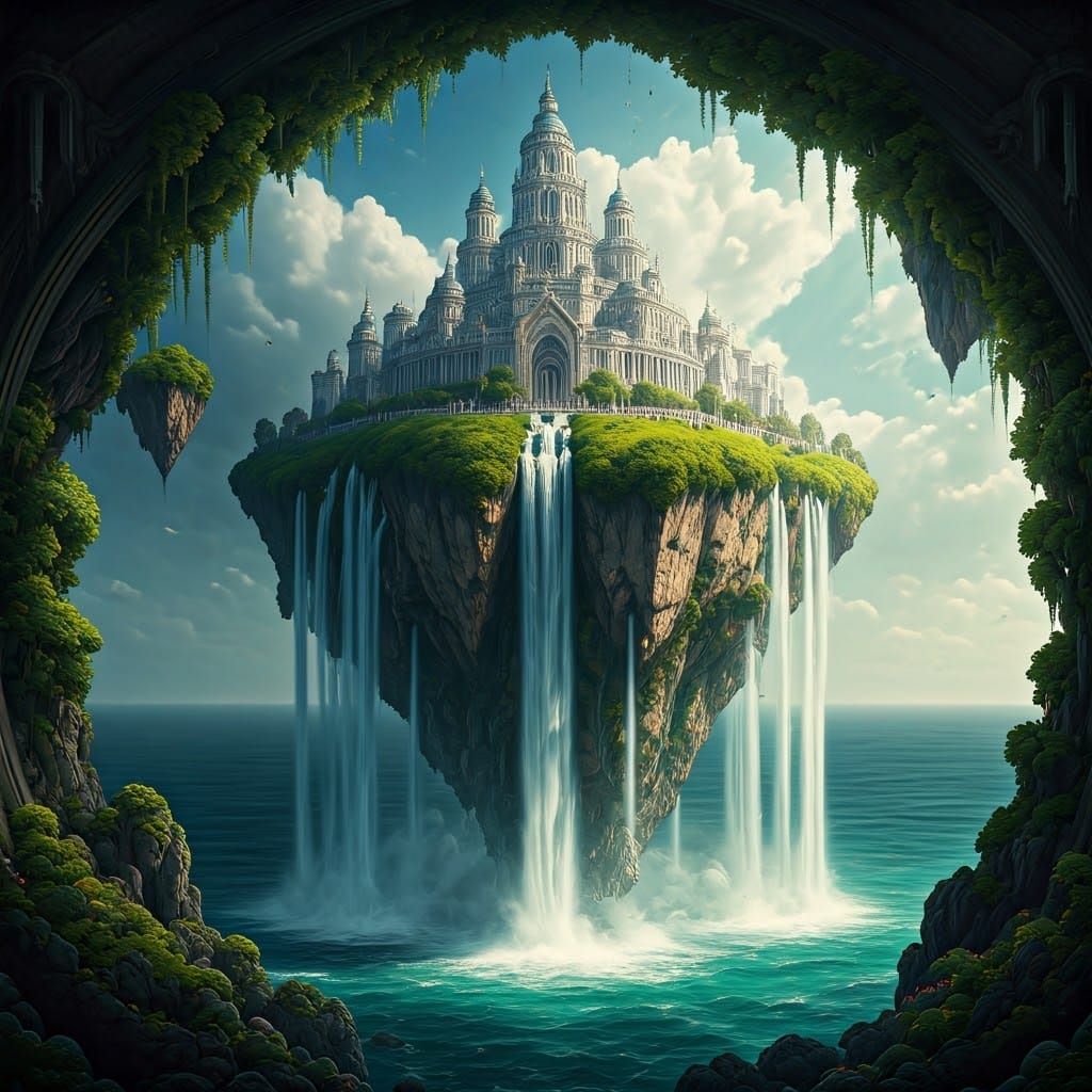 Floating island of waterfalls   by @Wesly 