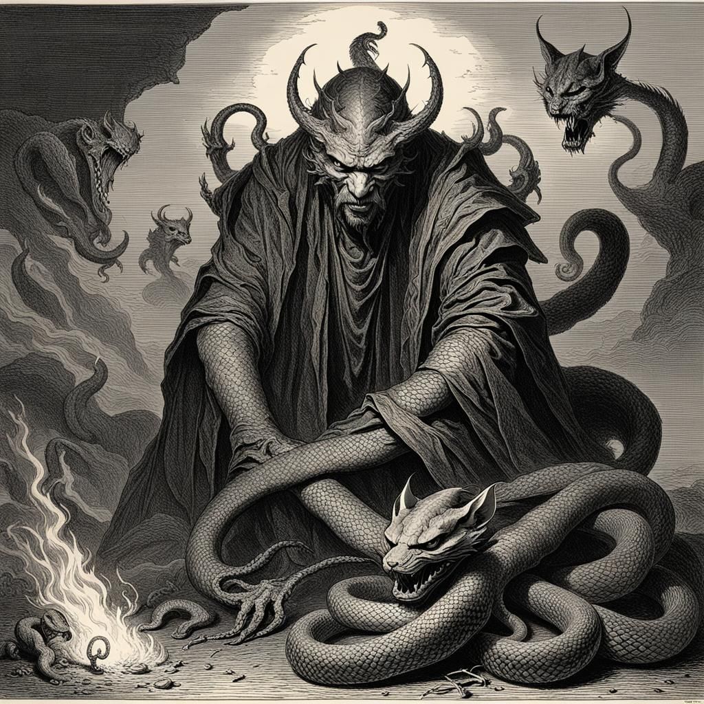 Terrifying Three-Headed Demon with Firebrand