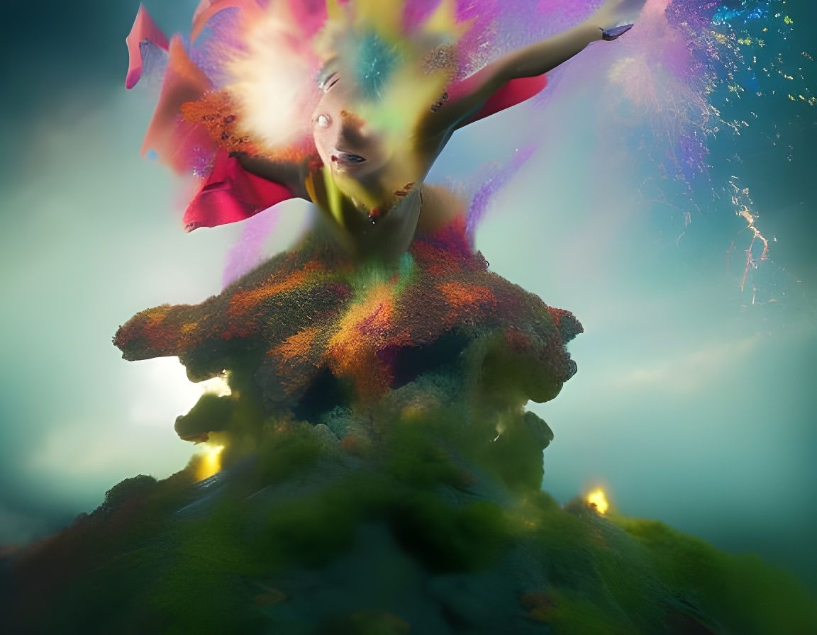 exploding surreal polychrome fairy;epic,cinematic,stunning,full-on;by ...