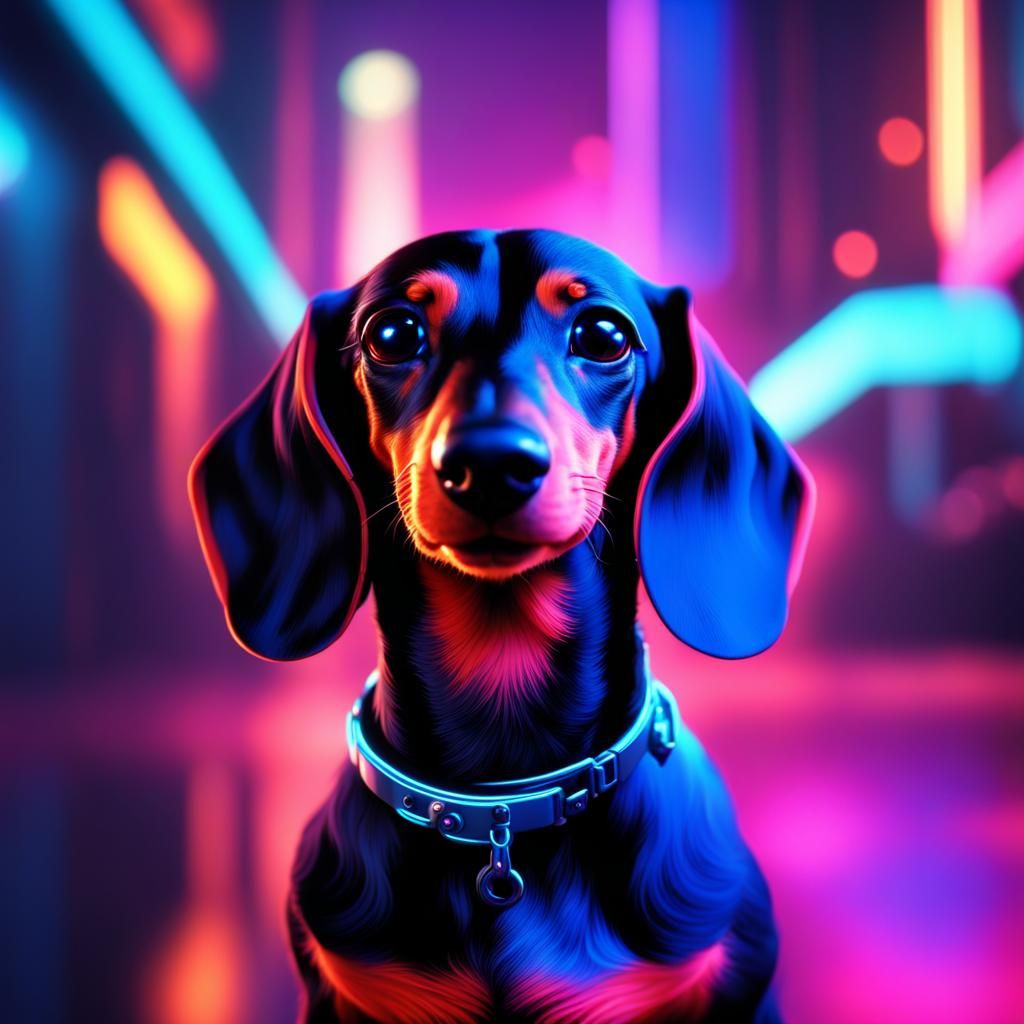 neon dachshund in the night