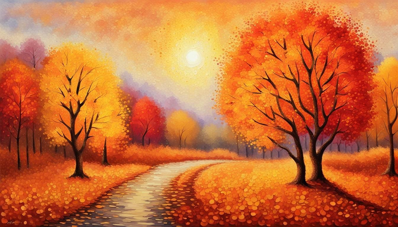 art of a beautiful autumn landscape made by various brush st...
