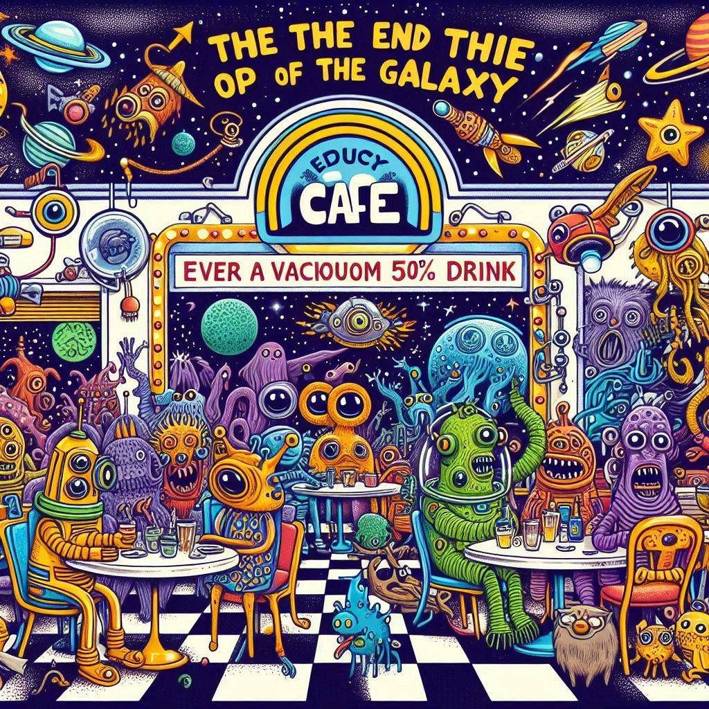 At the end of the galaxy there is a cafe where various, strange, space creatures drink a vacuum 50% drink and have a cra...