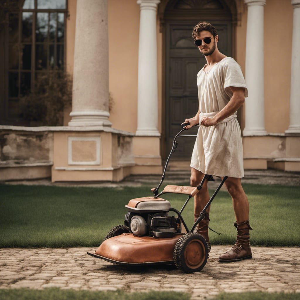Roman mowing the lawn III