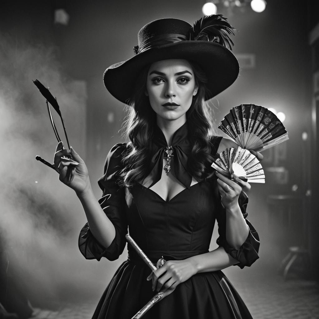 a-stunning-women-wearing-a-black-dress-with-musketeer-hat-holding-a