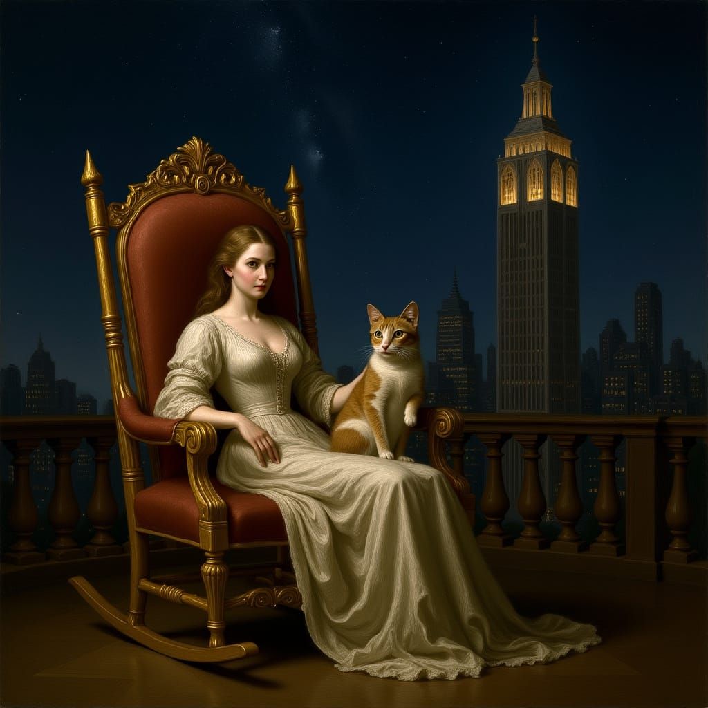 Elegant Woman with Cat in Rembrandt Style