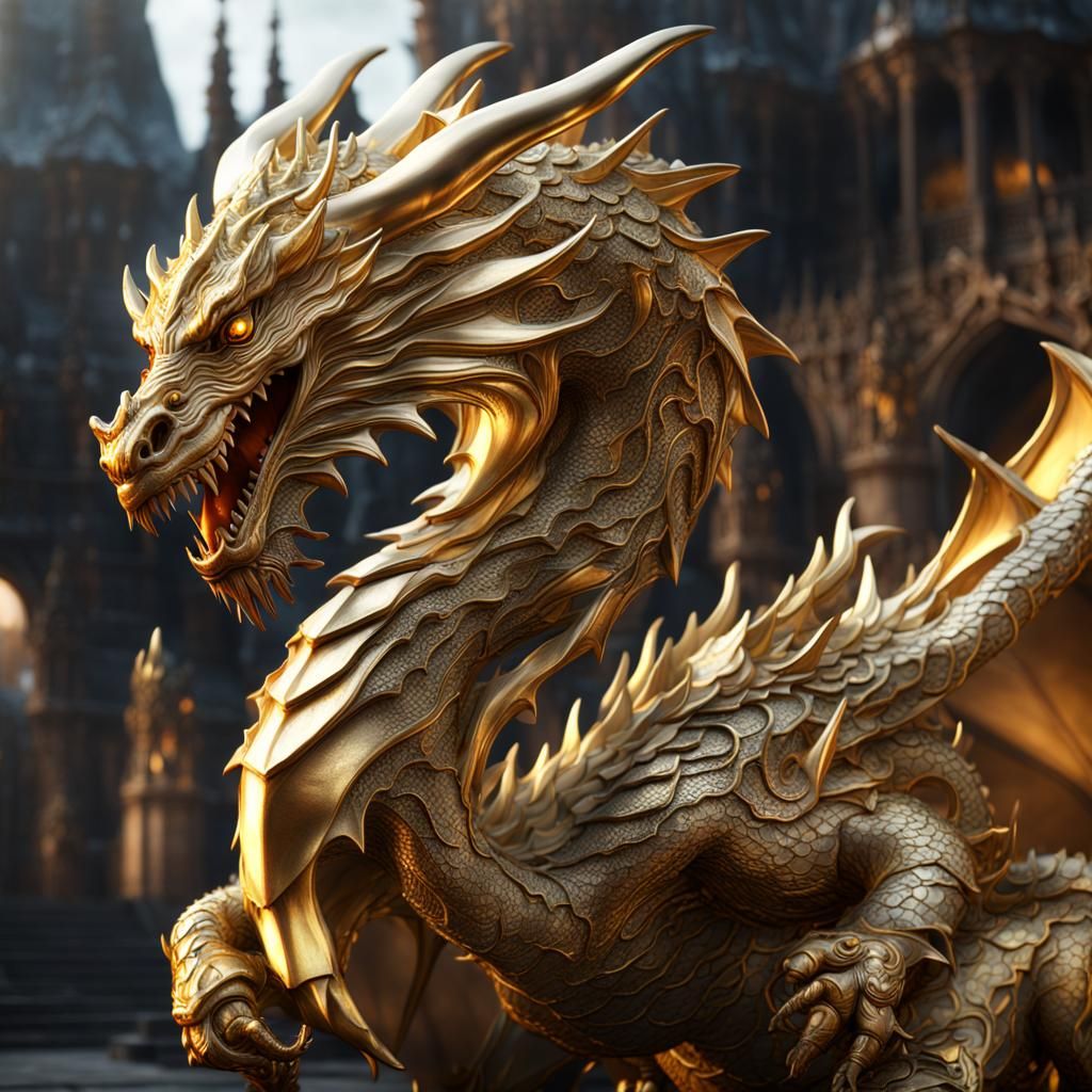 A dragon sculpture made of gold and silver