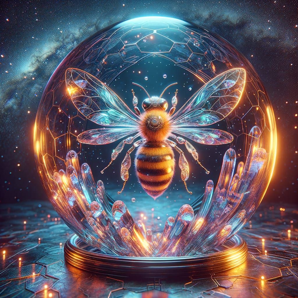 Crystal bee inside a glass-sphere