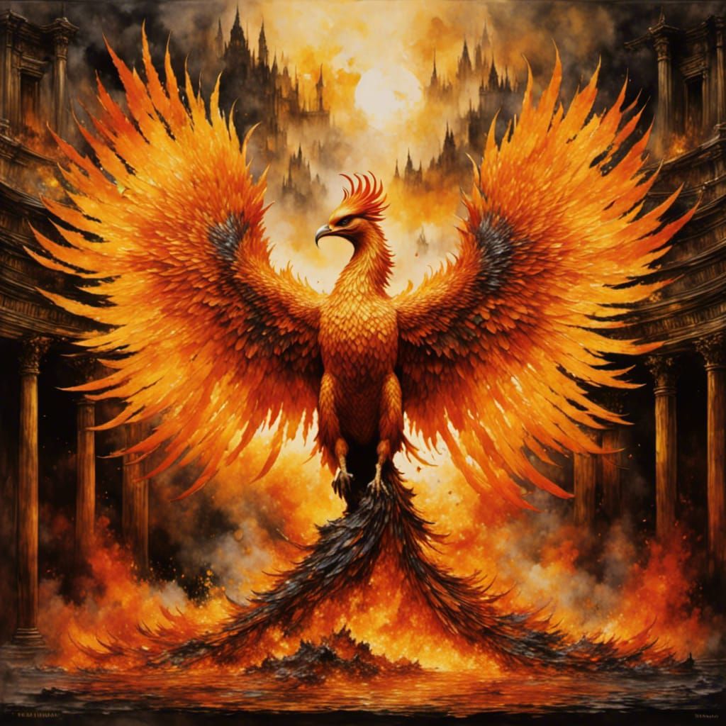 Mythical Phoenix rising from the ashes