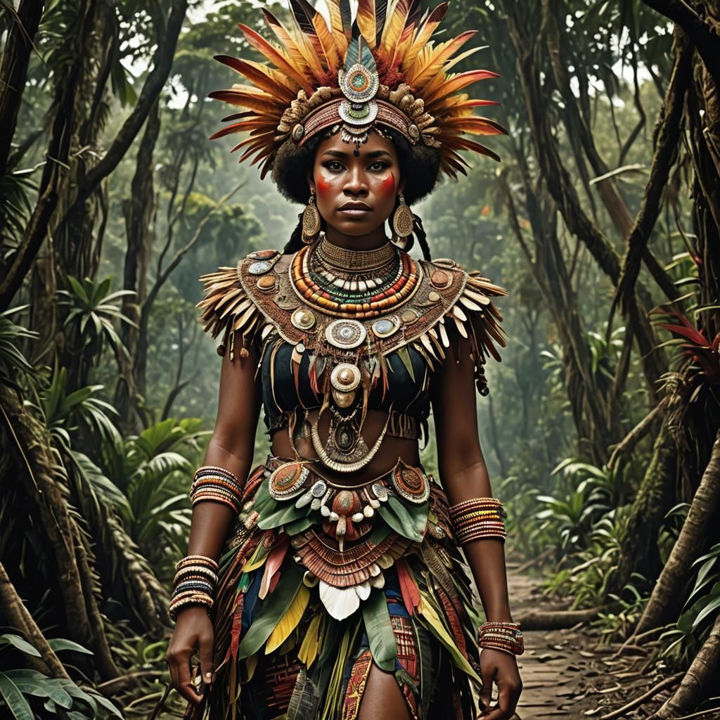 traditional attire of Papua New Guinea, with a young woman draped in ...