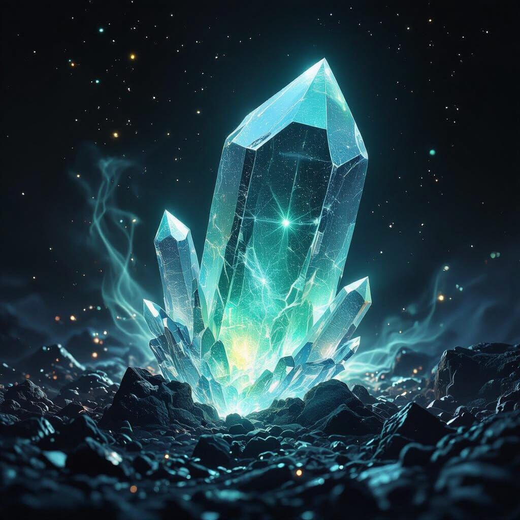 Glowing Crystal Shard in Cosmic Abyss Digital Matte Painting