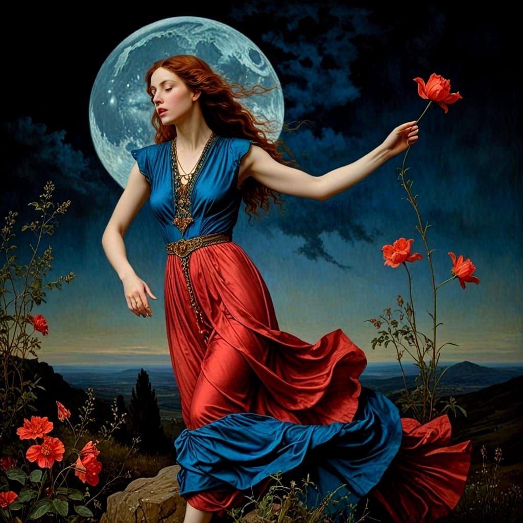 Pre-Raphaelite Lady in Surreal Dreamscape