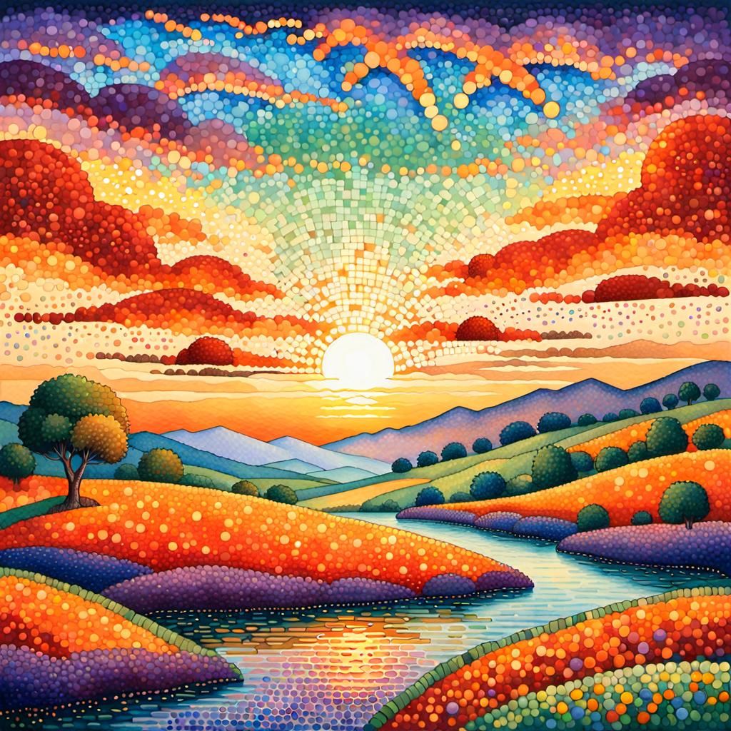 A pointillism style artwork  by @Crimsonsky