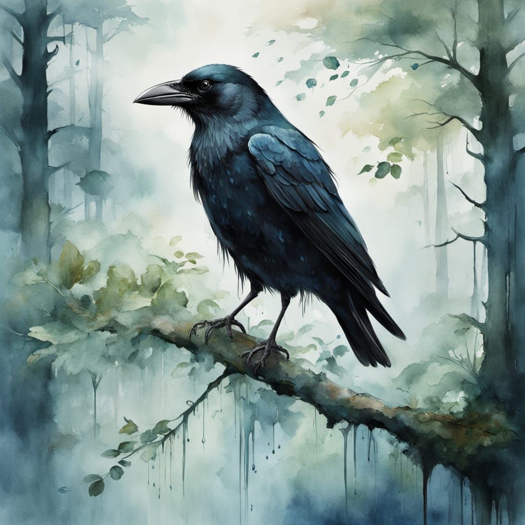 RAVEN IN THE RAIN  by @gits--