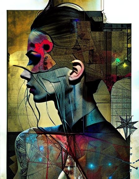 Textile Art Girl in Bioluminescent Dreamscape