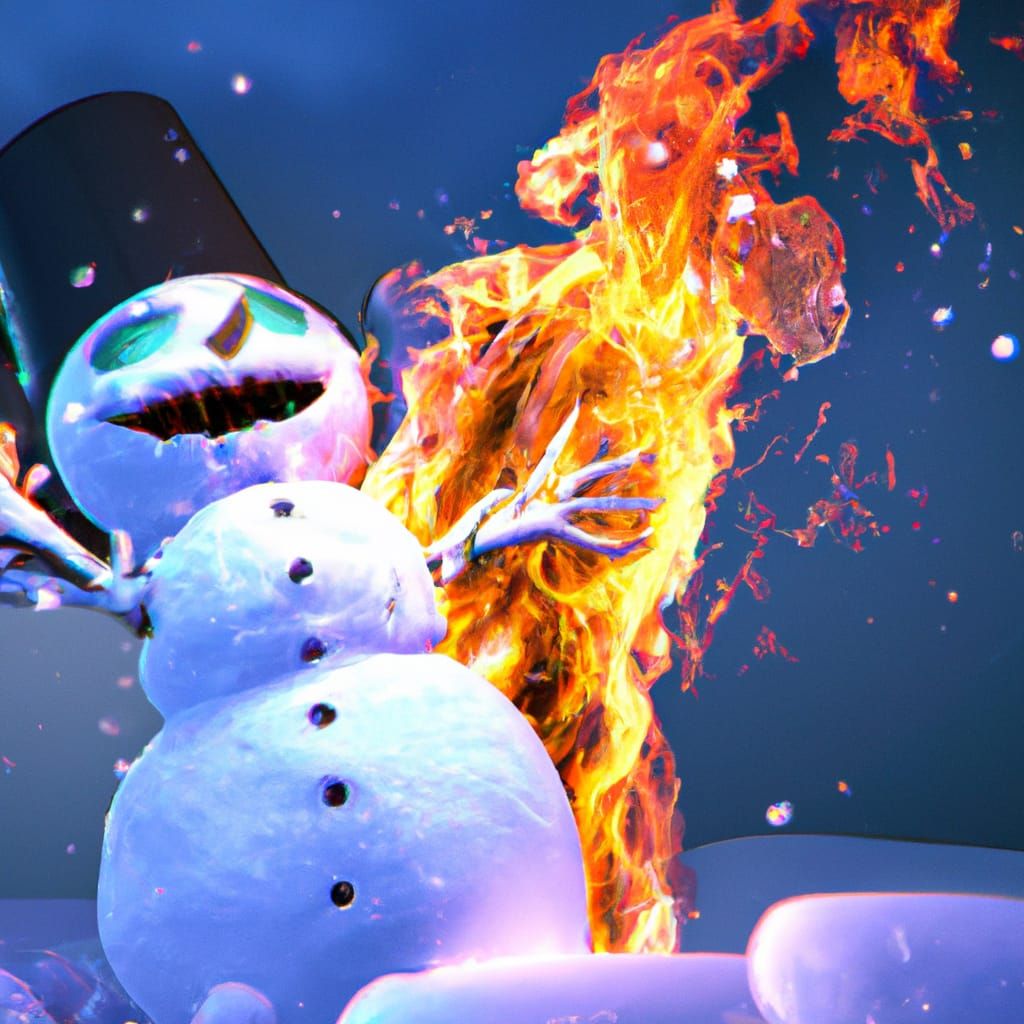 Frosty the Snowman is on fire, intricately detailed dynamic ...