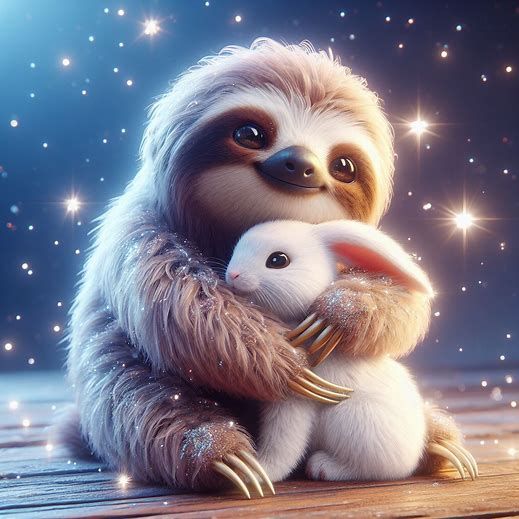 Sloth hugs bunny