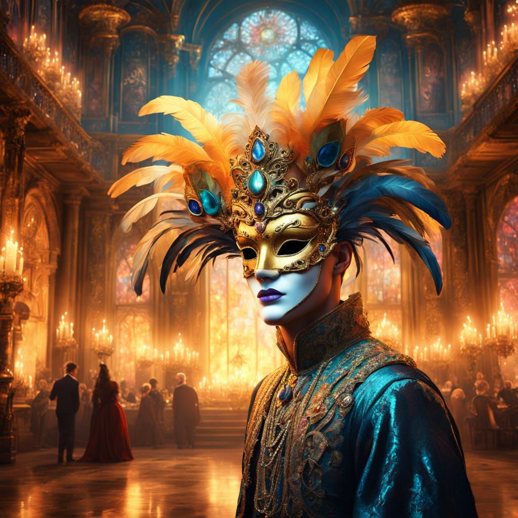 Ethereal Venetian Mask in Candlelit Ballroom