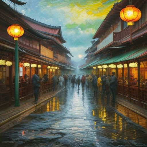 Chinese Restaurant Displaying Asian Dumplings and Royal Cera...