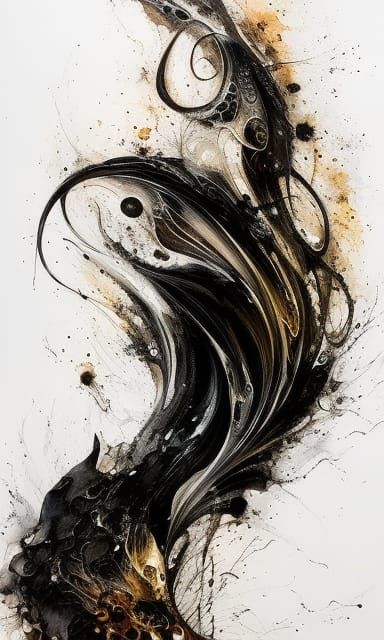 Black gold liquid Ink flow: 8k resolution photorealistic mas...