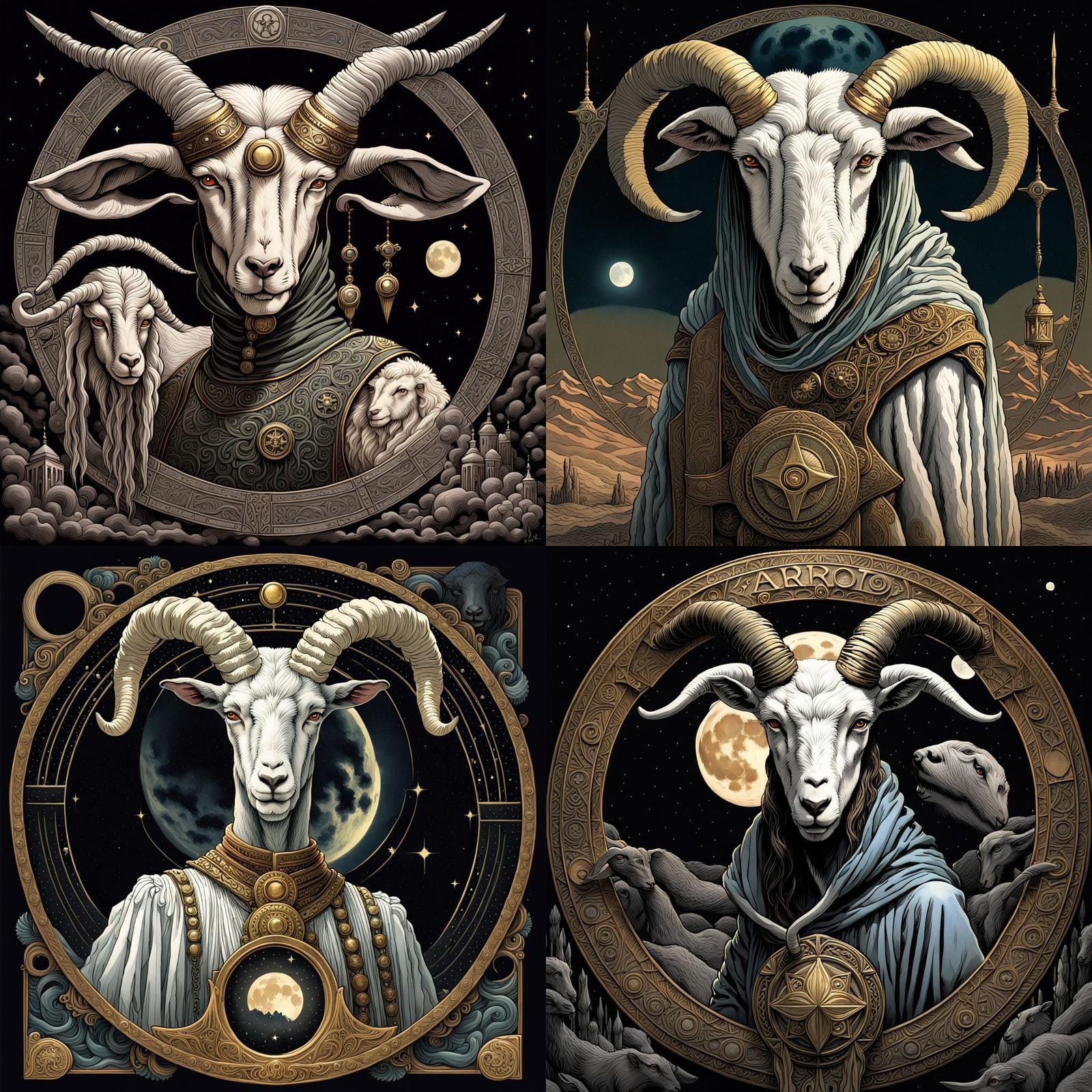 Tarot card representing Aries woman with goat head tool, wit...
