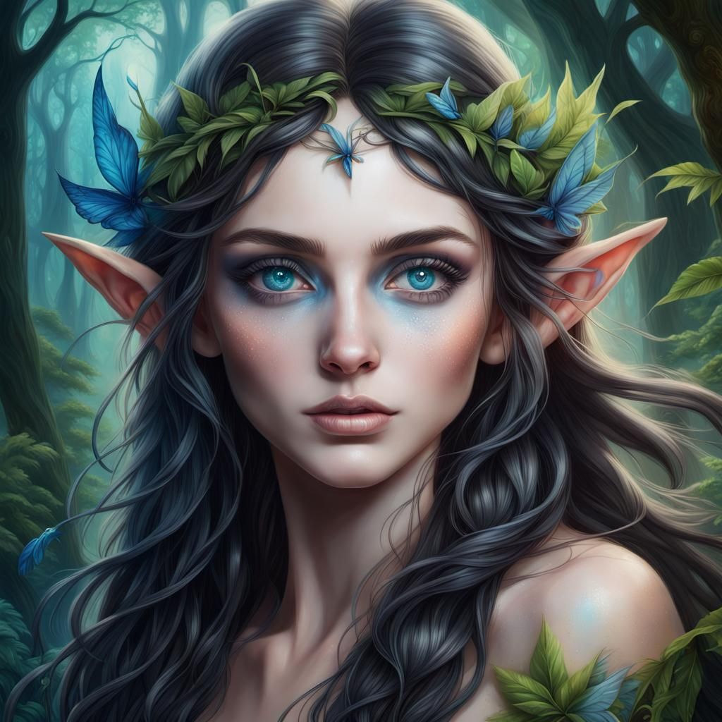 Sapphire Gaze: Captivating Beauty in Elven Form - AI Generated Artwork ...