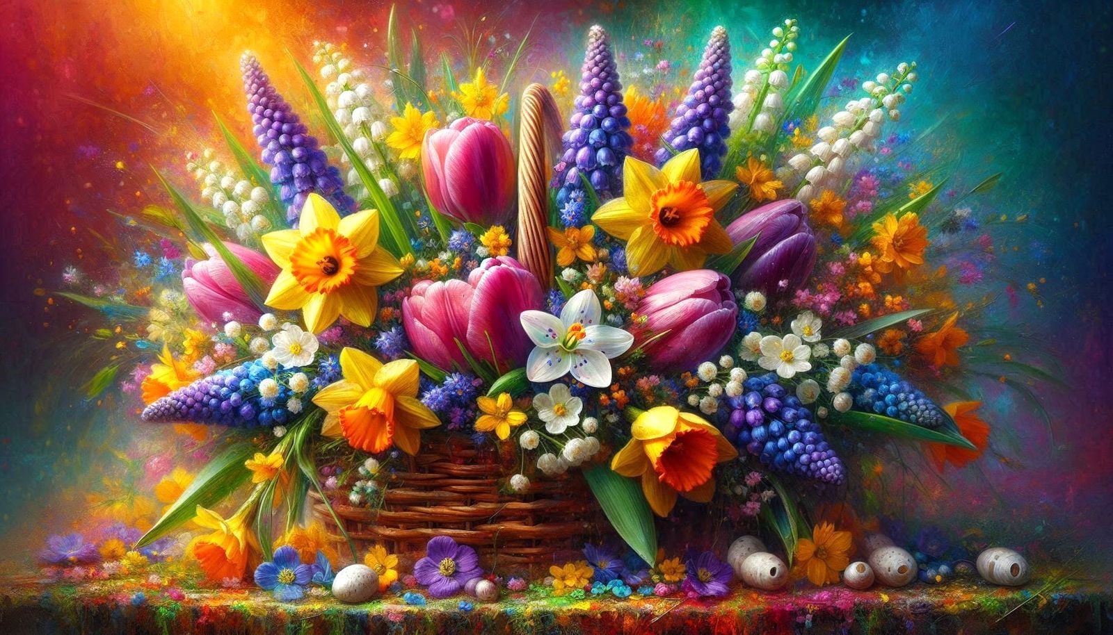 Basket full of spring flowers