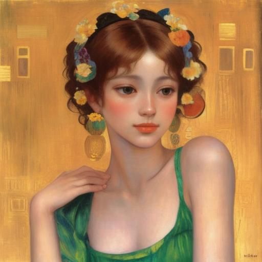 A portrait of a woman by Klee Klimt, Renoir, Waterhouse, Rub...
