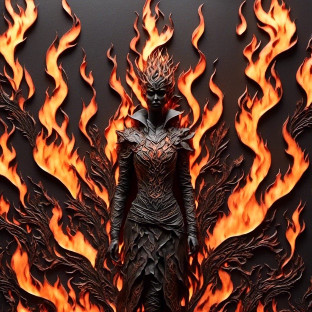 A 3d leather display with fire burning symbols as burned lea...