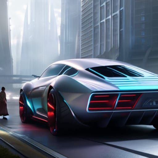 Futuristic car in futuristic city