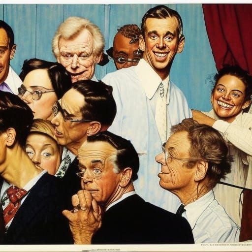 Norman Rockwell painting of the Jerry Springer show with car...