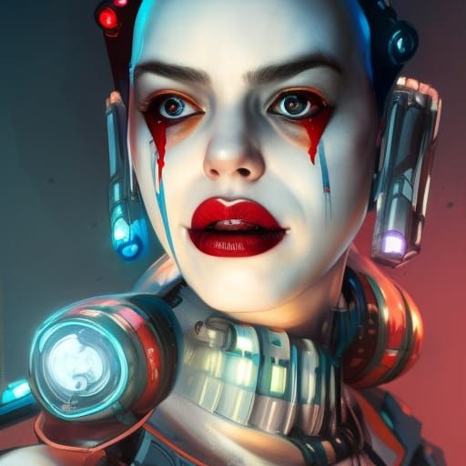Harley Quinn as a robot cyborg cyberpunk