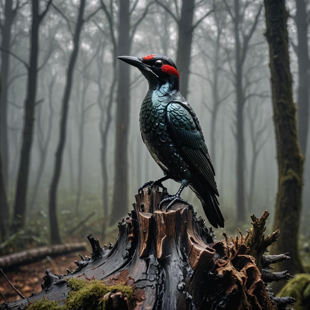 Glass Woodpecker statue
