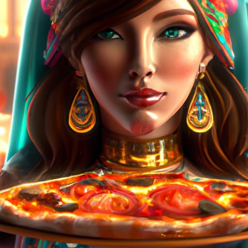 Pizza Lady head and shoulders portrait, 8k resolution concep...
