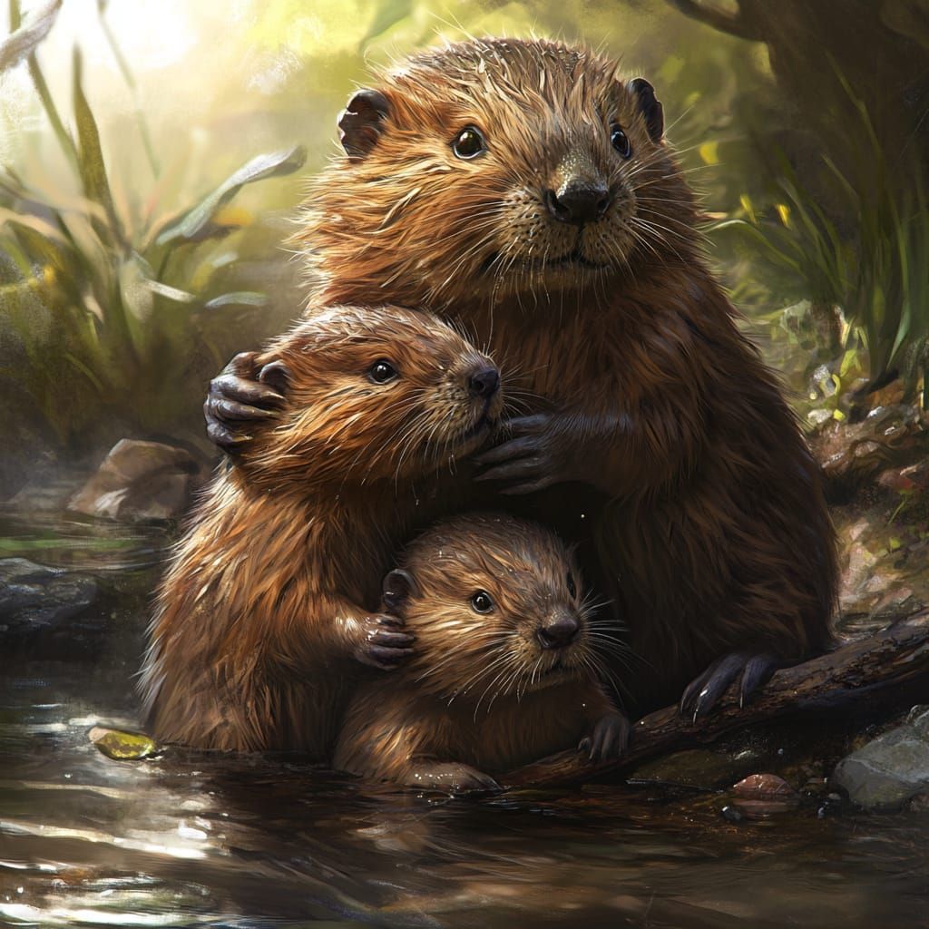 Beaver Mom and Babies