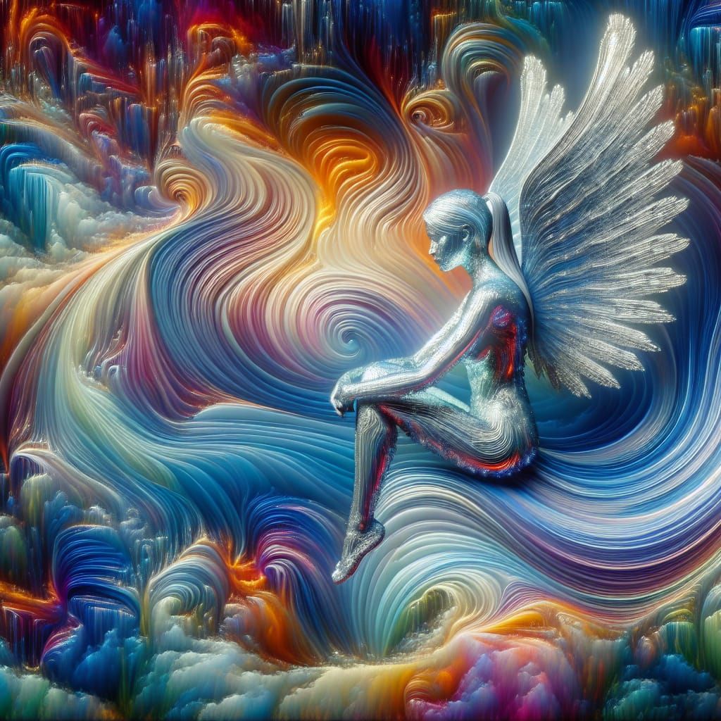 Dazzling angel, surreal art, tinfoil, colorful