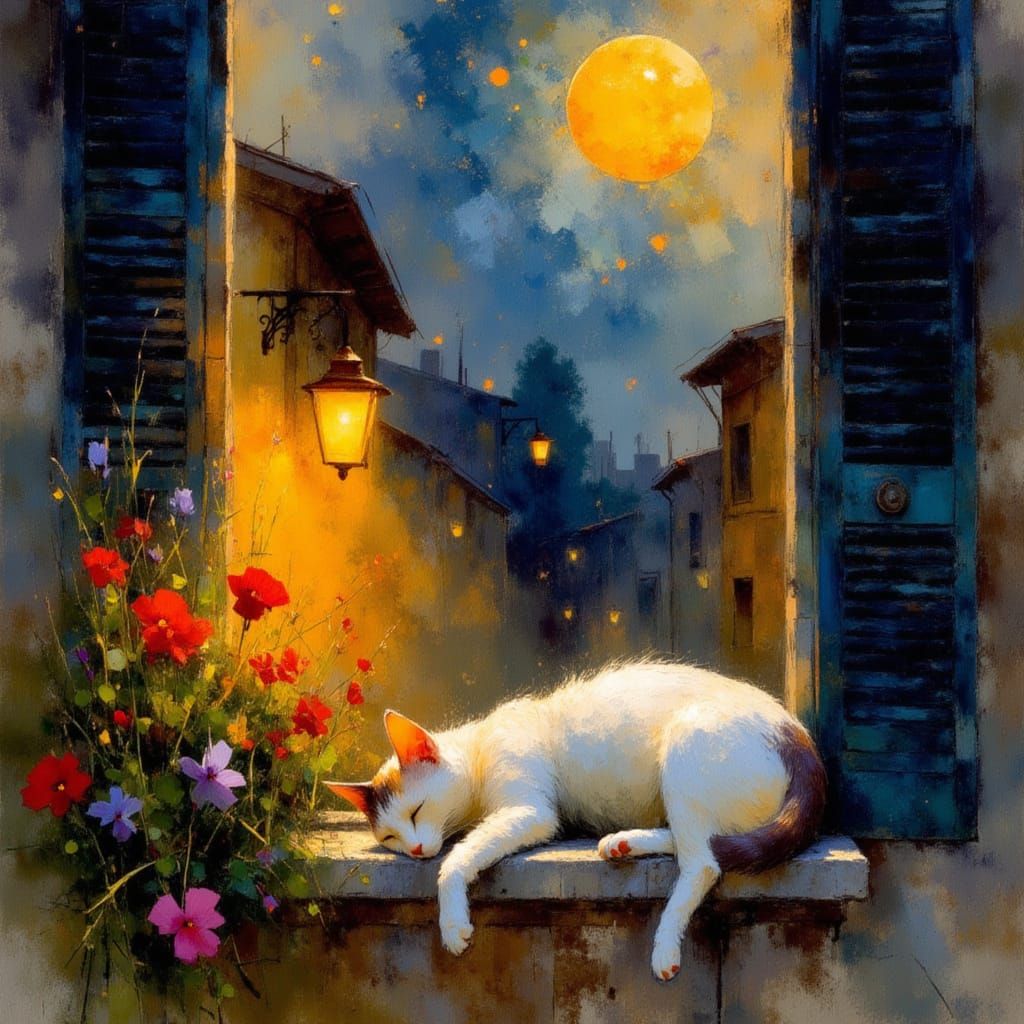 A sleeping cat in a warm window sill  by @axelb