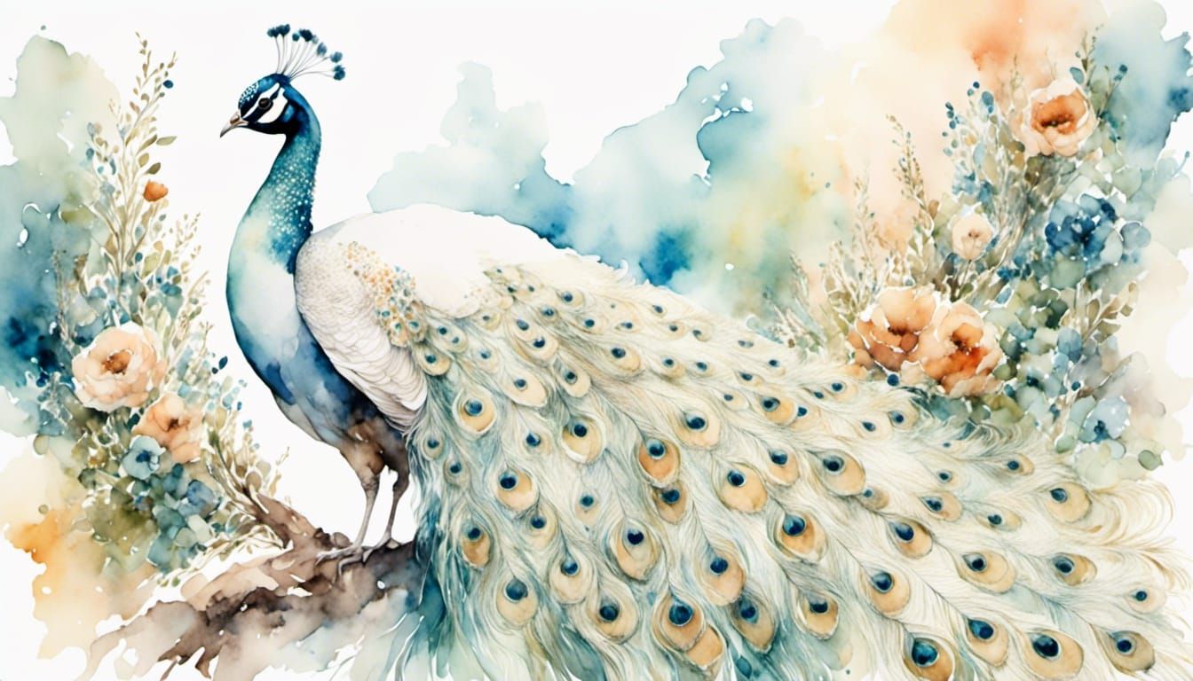  Watercolor peacock  by @BlueQuill