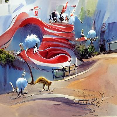 Dr.seuss world like concept art with animals